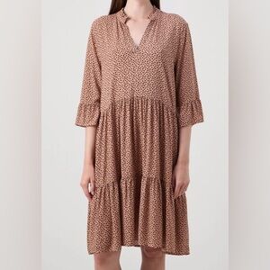 Saint Tropez Women’s Dot Dress V-neck 3/4 Sleeves Midi Tier Dress Size M